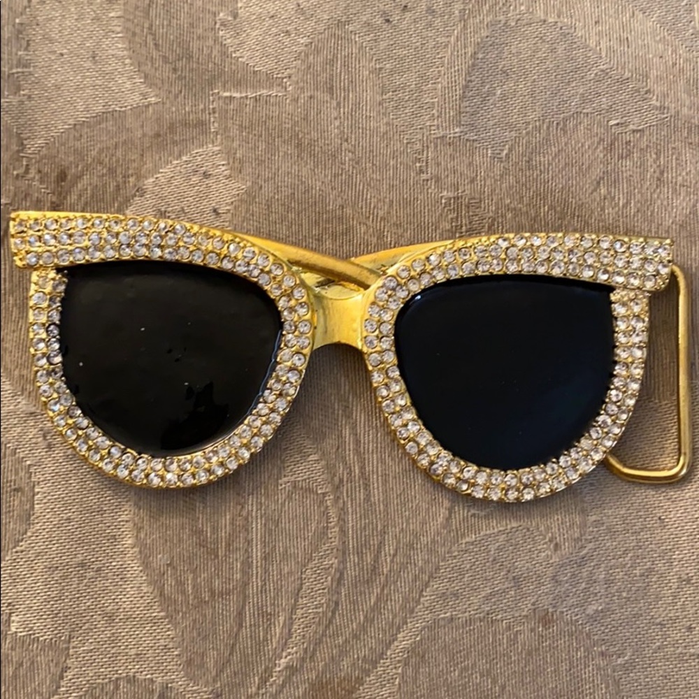 Women’s Belt Buckle Gold Sunglasses Rhinestones
